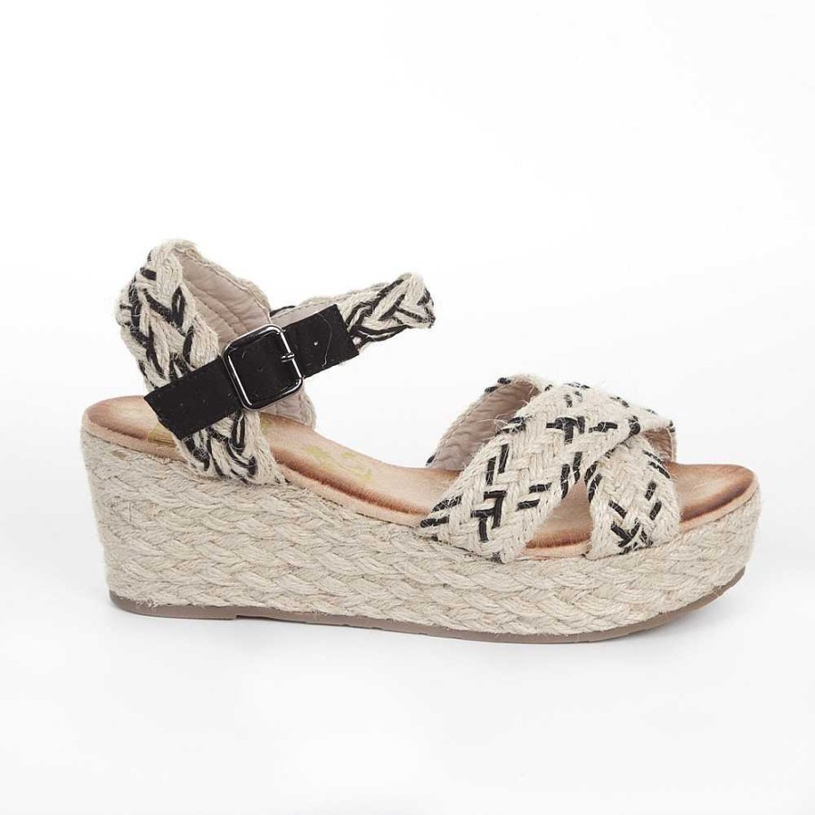 Women Calzaro Sandals|Espadrilles | Jute Crib Sandal 633 Black and Beige