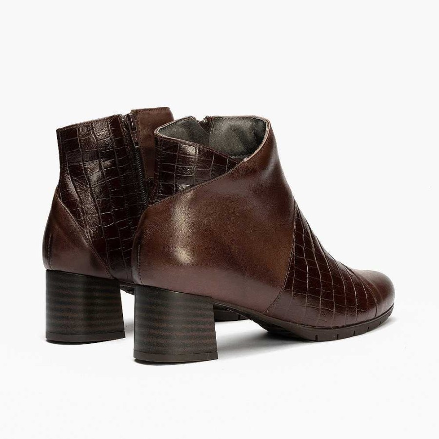 Women Calzaro Comfort|Women's Boots and Ankle Boots | Combined Heel Ankle Boot 1044 Bicolor Brown