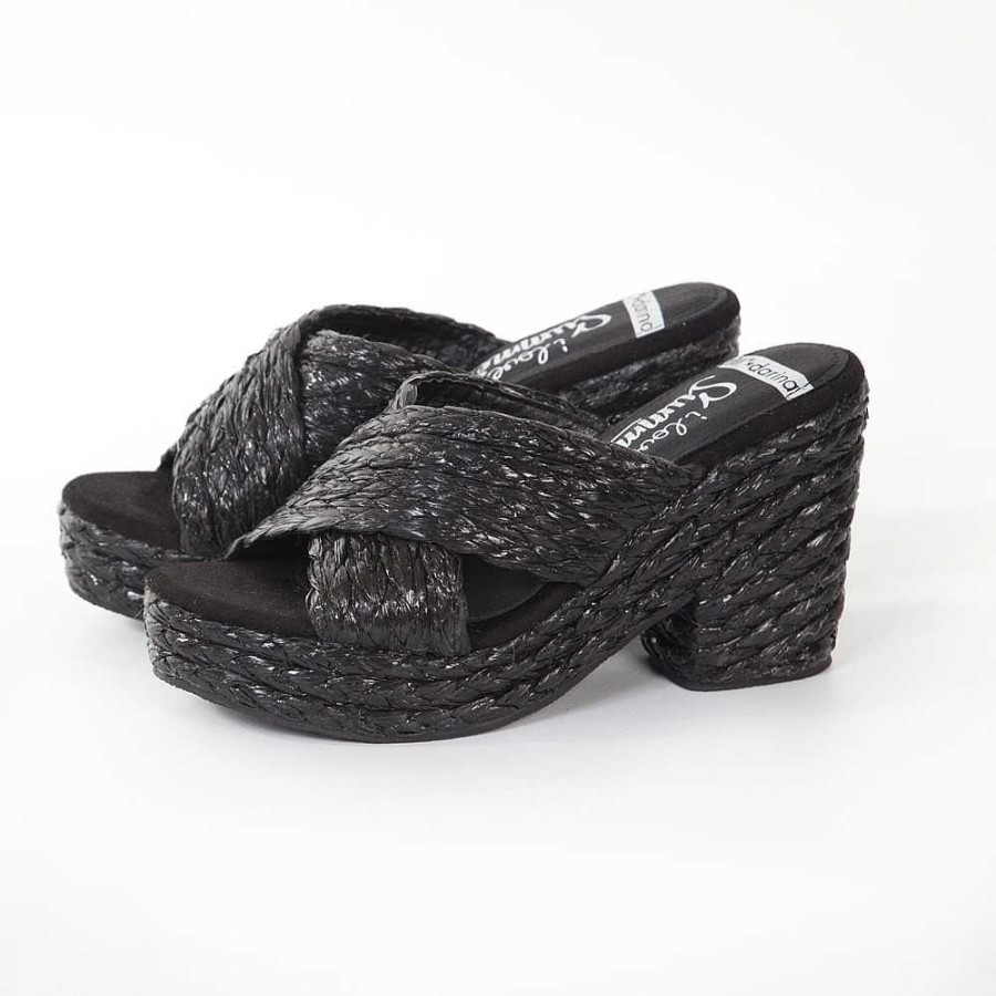 Women Calzaro Espadrilles | Clog Sandal Wide Heel Esparto 327 Black