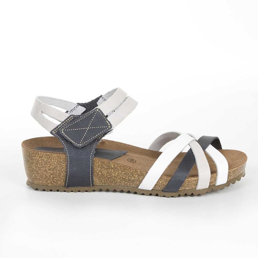 Women Calzaro Bios Sandals | Sandal 5338 In White, Grey, Navy And White.