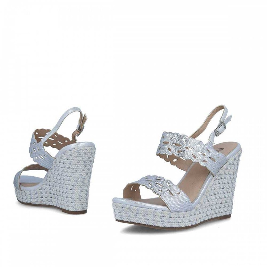 Women Calzaro Espadrilles | Jute Crib Sandal Barlia 21619 Silver