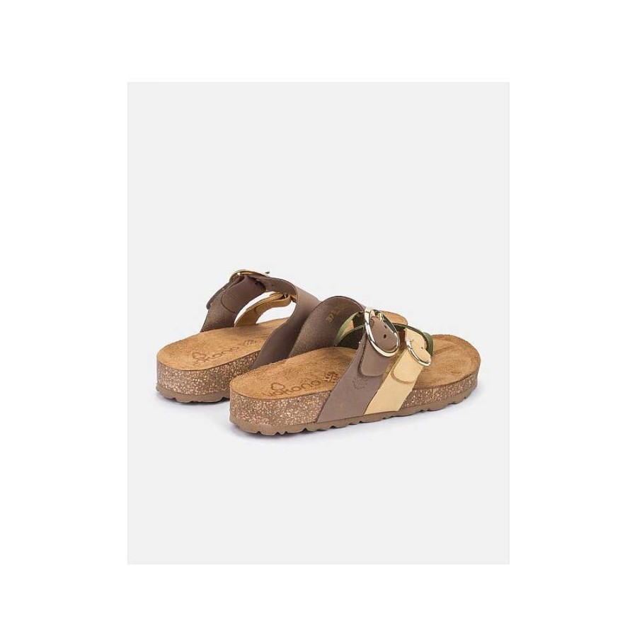 Women Calzaro Bios Sandals | Jerba 122 Yellow, Olive-Green and Brown Flat Sandal.