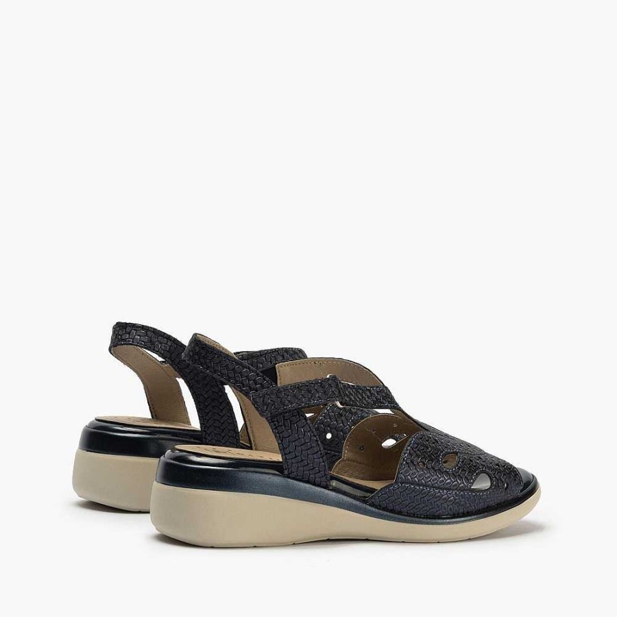 Women Calzaro Sandals | Crossed Strap Sandal 5010 Blue Velcro.