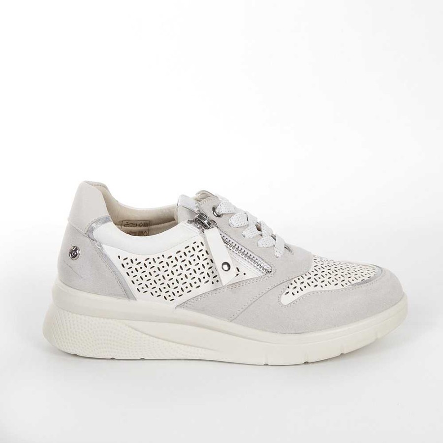 Women Calzaro Sneakers | Sports Cradle Laces And Cream. Perforated Side 23388 White