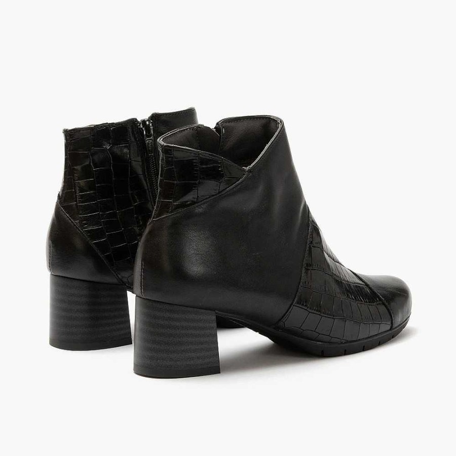 Women Calzaro Comfort|Women's Boots and Ankle Boots | Combined Heel Ankle Boot 1044 Bicolor Black