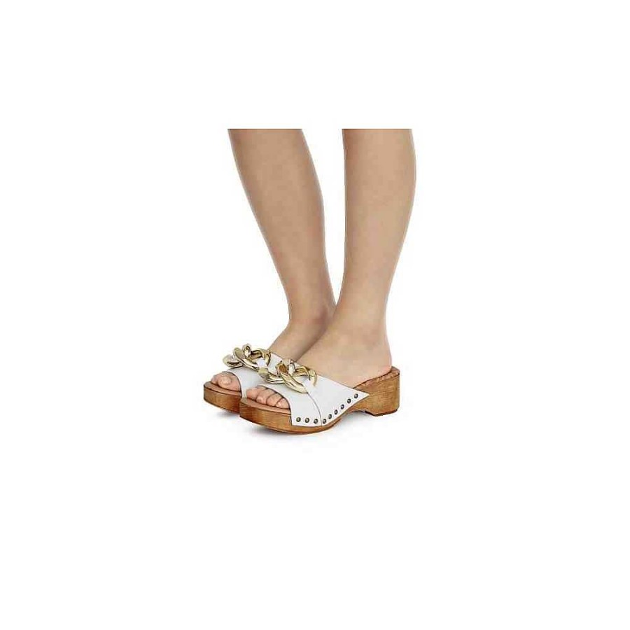 Women Calzaro Clogs | White Elois heeled sandal