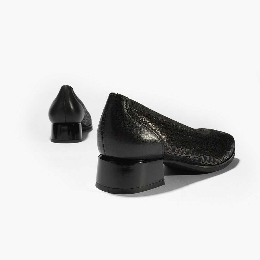 Women Calzaro Heeled shoes|Comfort|Ballerinas | Low Heel Pumps 1701 Arca/Lucido Black