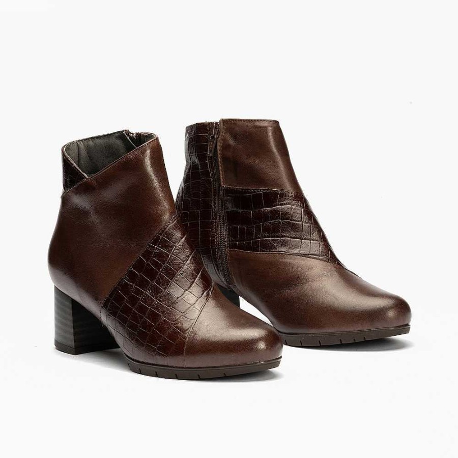 Women Calzaro Comfort|Women's Boots and Ankle Boots | Combined Heel Ankle Boot 1044 Bicolor Brown