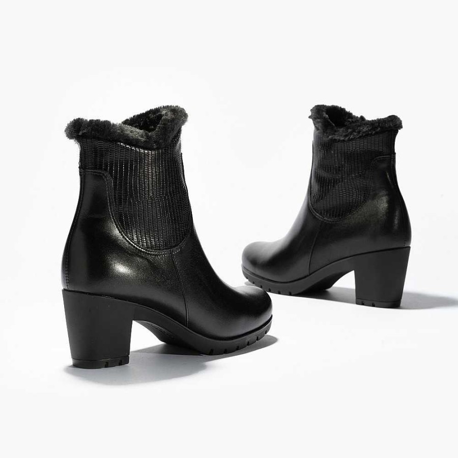 Women Calzaro Fur boots|Women's Boots and Ankle Boots | High Heel Ankle Boot 3514 Black With Fur Detail