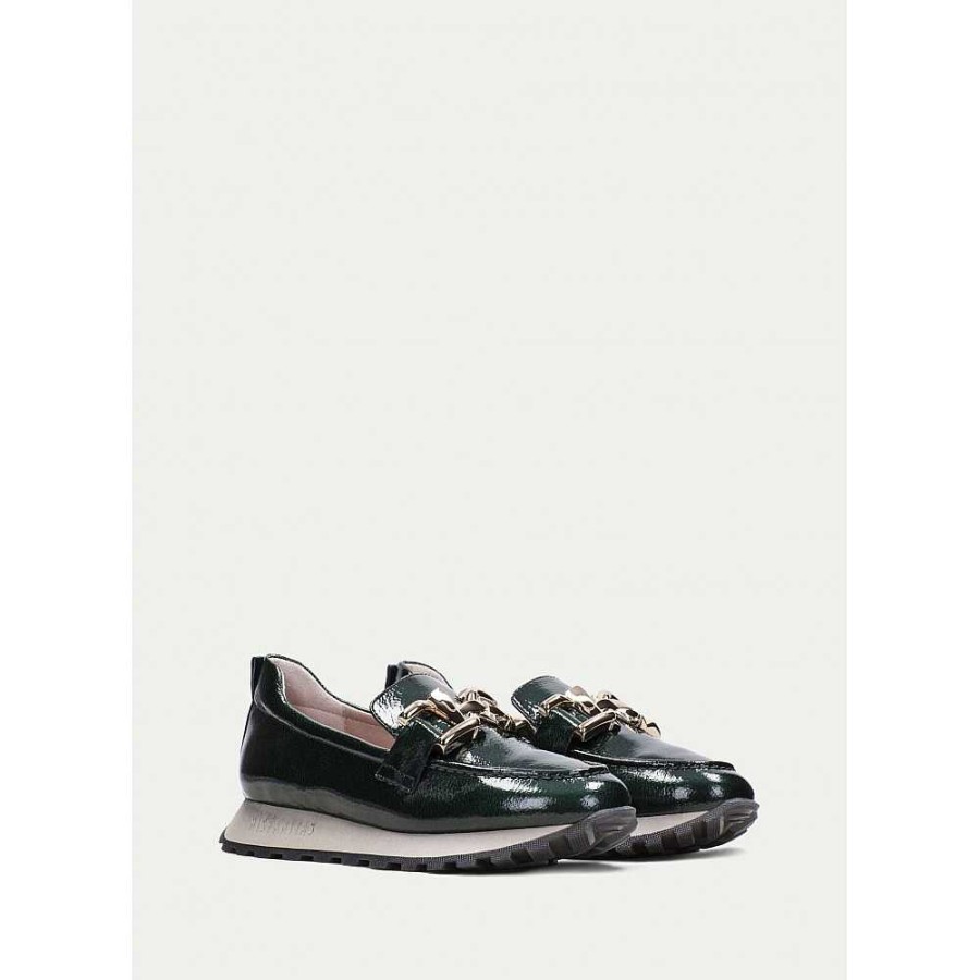 Women Calzaro Mocasines|Comfort|Casual | Moccasin 232962 Blonde Patent Leather Forest Green