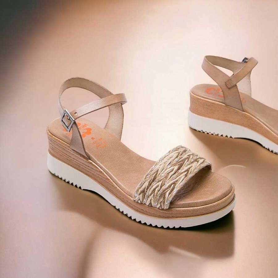 Women Calzaro Sandals | Cuna Leather Sandal 2955 And Taupe Lara Fabric.