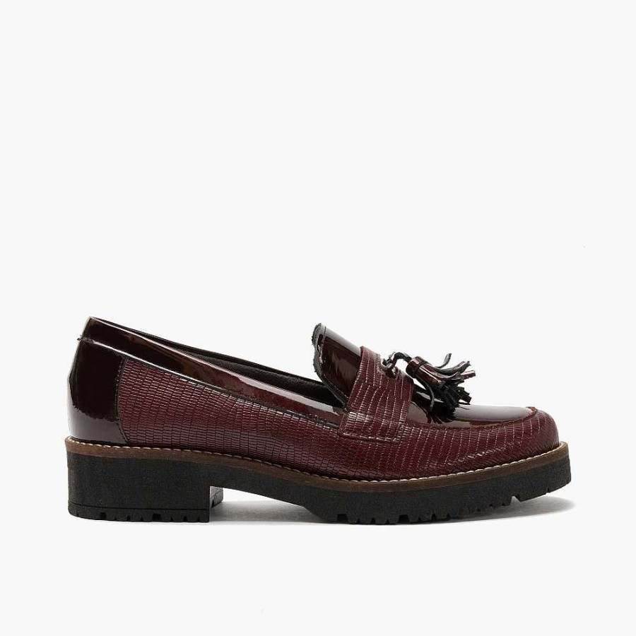 Women Calzaro Mocasines | Moccasin 1095 Bordeaux Combined With Tassels