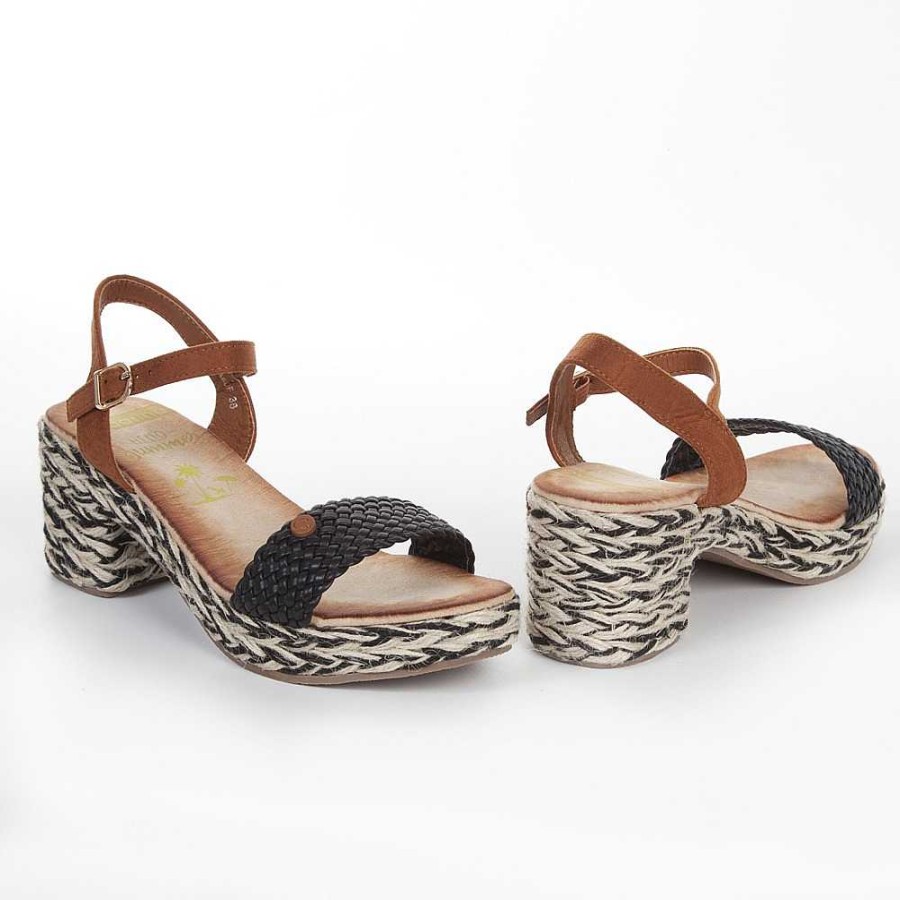 Women Calzaro Sandals|Espadrilles | Wide Heel Sandal Esparto 635 Black