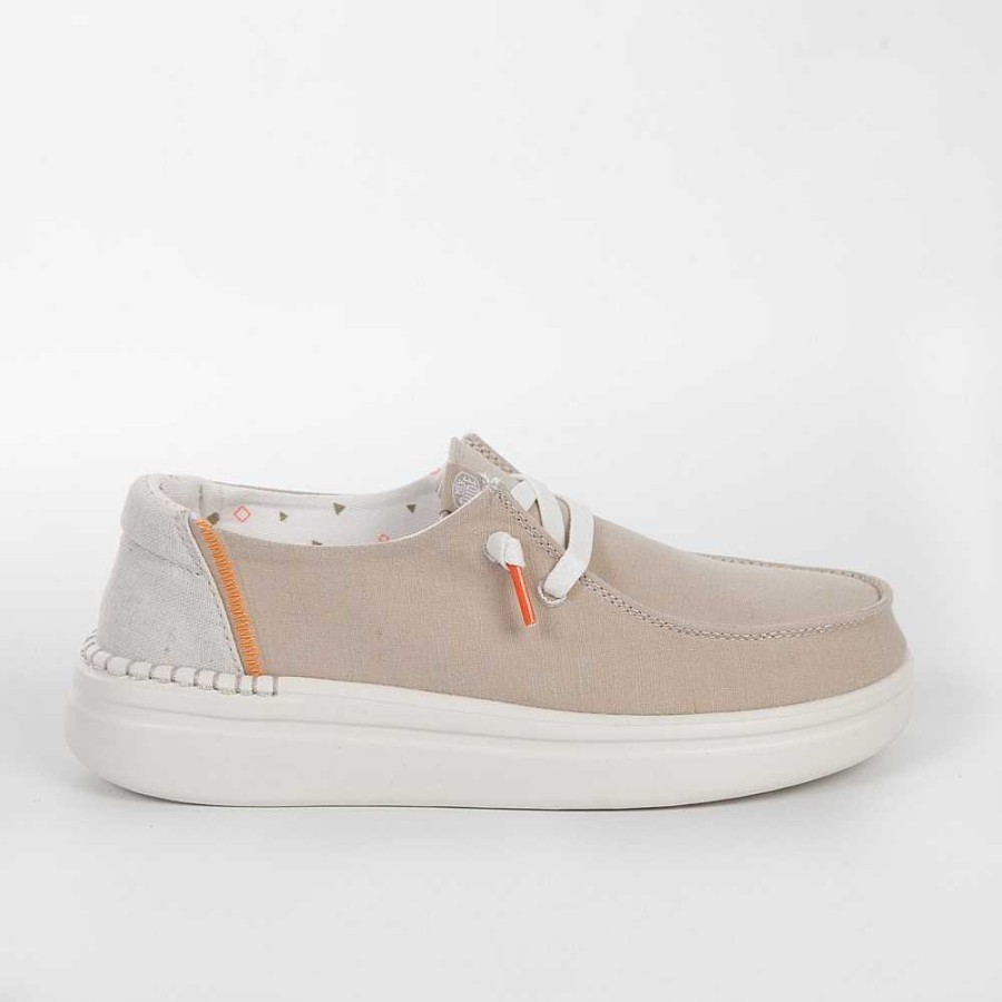 Women Calzaro Sneakers | Lace-Up Sneaker 40074 Wendy Beige Rise Chambray