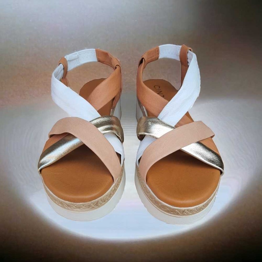 Women Calzaro Sandals | Cunina 3744 Tubular Leather Sandal, Gold and White.