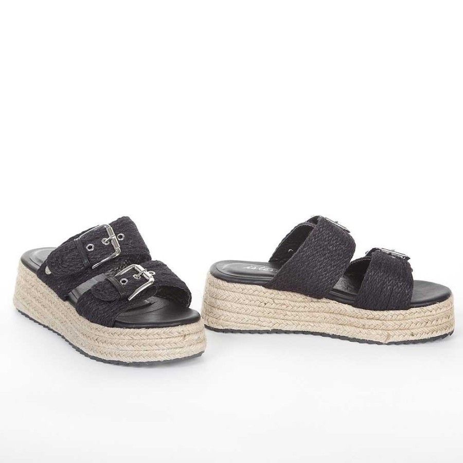 Women Calzaro Sandals|Espadrilles | Jute Buckles Sandal 22036 Black