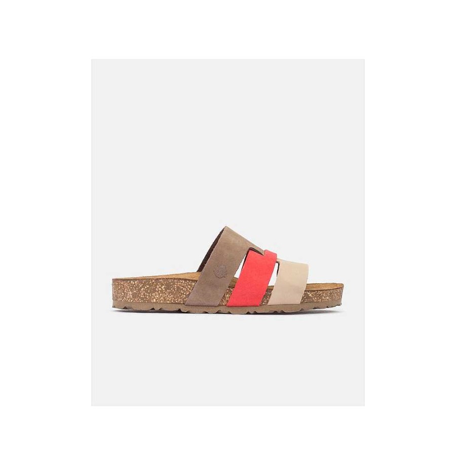 Women Calzaro Bios Sandals | Flat Sandal Jerba 116 Coral Red, Taupe And Brown.