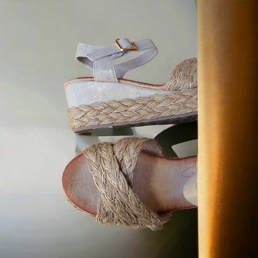 Women Calzaro Sandals|Espadrilles | Esparto Crib Sandal 724 Beige Gold