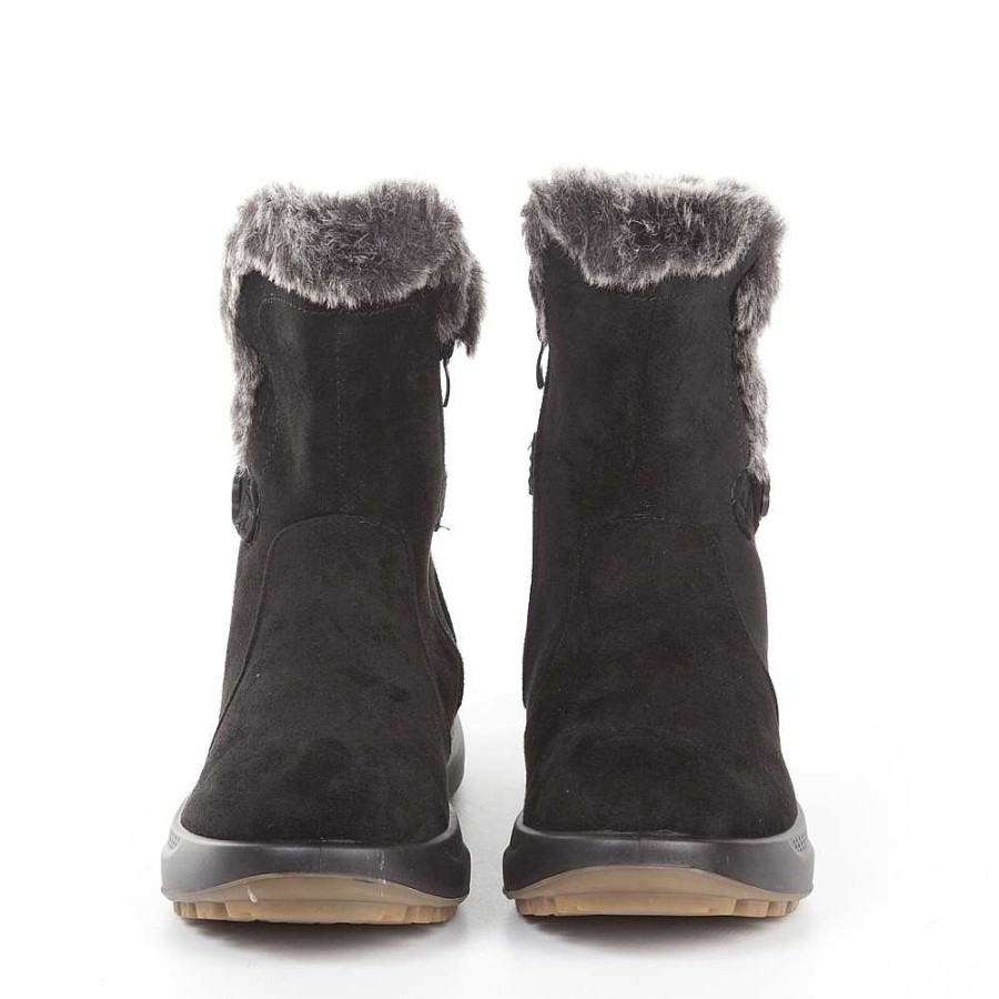 Women Calzaro Fur boots | Bootin Fur 22420 Black Back Strap Button.