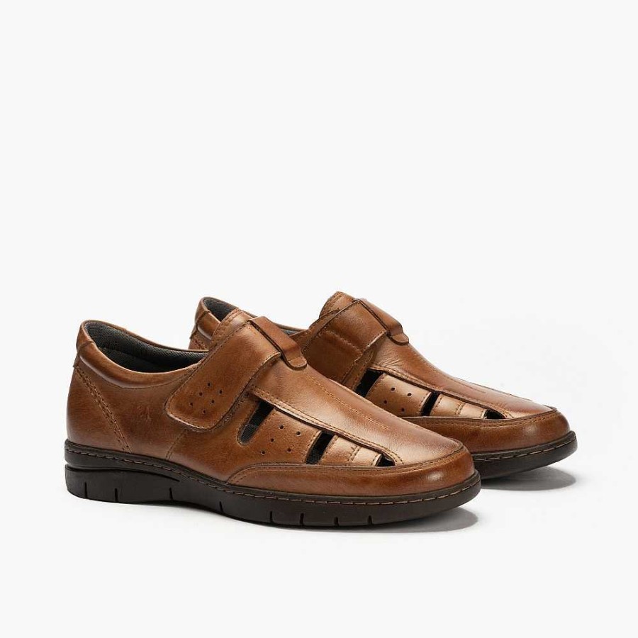 Men Calzaro Sandals | Men's Crab Bag With Velcro 4604 Brown.