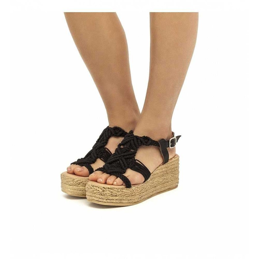 Women Calzaro Sandals|Espadrilles | Frida Esparto Type Half Crib Sandal 50595 Black